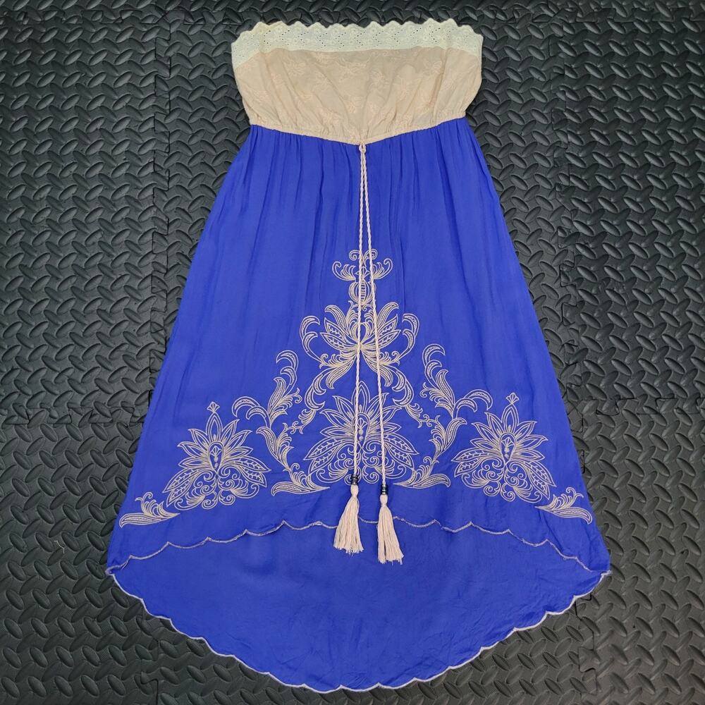 Flying Tomato Hi Low Dress Small Strapless Embroidered Boho Festival Vacation